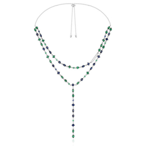 AC3683M - Колье-галстук двухслойное из серебра с цветными цирконами