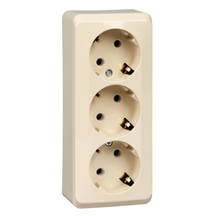 Schneider Electric ЭТЮД Крем Розетка 3-местная открытая установка с заземляющими контактами без шторок 16А, 250B, PA16-011K