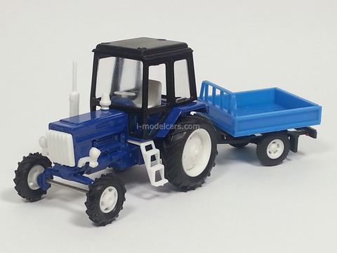 Tractor MTZ-82 Belarus with trailer (blue/black cabin) Agat Mossar Tantal 1:43