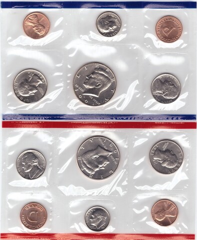 Годовой набор монет США 1991 год (5 монет + жетон - D; 5 монет + жетон - P) в родном конверте. Медно-никель, медь