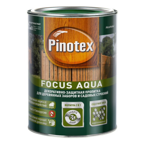 Pinotex Focus Aqua / Пинотекс Фокус Аква защитная пропитка для деревянных заборов и садовых строений