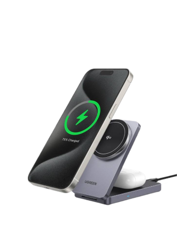 Беспроводная зарядка UGREEN W706 (45023) 2-в-1 Wireless Charger Qi2 15W &AirPods, серый