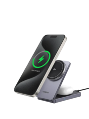 Беспроводная зарядка UGREEN W706 (45023) 2-в-1 Wireless Charger Qi2 15W &AirPods, серый