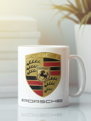 Кружка с эмблемой Порше (Porsche) белая 001