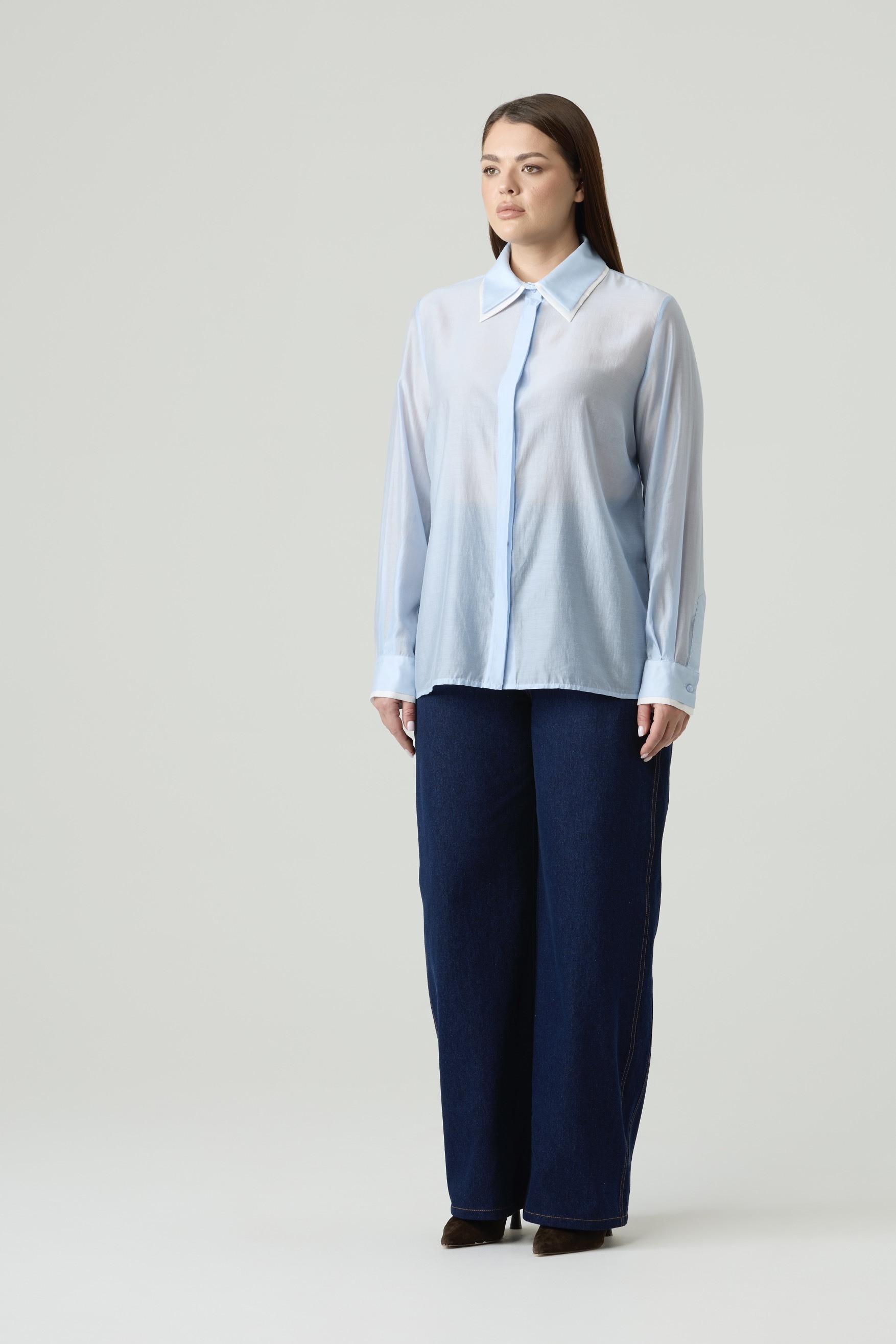 Блузка из тенселя с двойными деталями, голубой