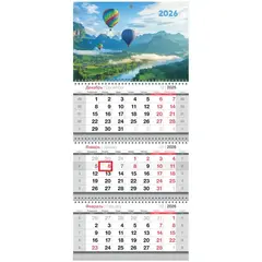 Календарь настенный 3-х блочный квартальный 2026 год Полёт 29.5x66 см