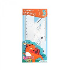 
          Набор чертежный Yalong, 15 см, пластиковый, 4 предмета, "Динозаврик", пакет-пенал ПВХ с европодвесом
