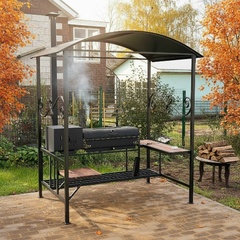 Мангальная зона 5 мм с крышей: мангал + печь под казан с трубой, столик и табуретка