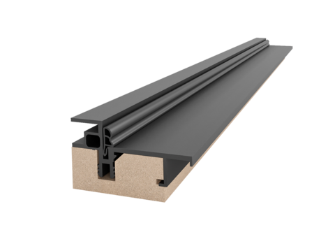 Коробка с уплотнителем Filomuro ALU Black с врезкой под петли AGB Eclipse 2.2 / Armadillo U3D2000 и ответную планку, притвор 43мм, для полотна 2000-2300 мм (2,5шт.)