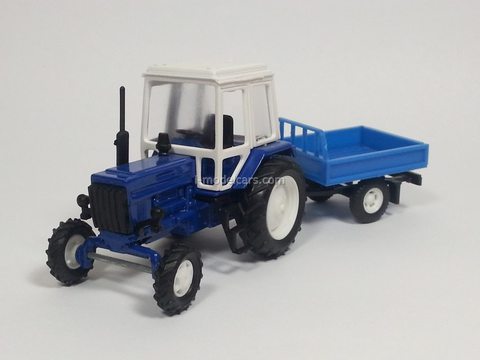 Tractor MTZ-82 Belarus with trailer (blue/white cabin) Agat Mossar Tantal 1:43