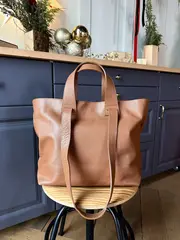 Женская сумка-шоппер из натуральной кожи цвета whisky