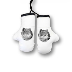 Перчатки боксерские комбинированные "Волк черно-белый", белые с черным