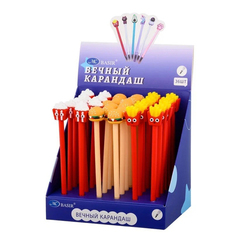 
          Карандаш вечный, чернографитный, Basir, серия "Фаст фуд", с фигуркой на наконечнике, 3 цвета корпуса, 36 шт