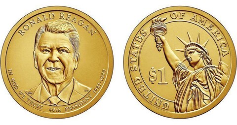 1 доллар 40-й Президент США Рональд Рейган (двор D) 2016 год