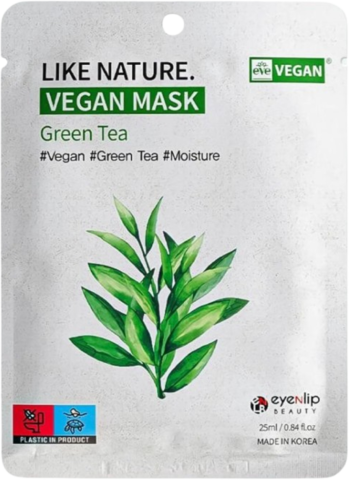 Eyenlip Mask Vegan Маска тканевая с экстрактом зеленого чая Like Nature Vegan Mask Pack # Green Tea