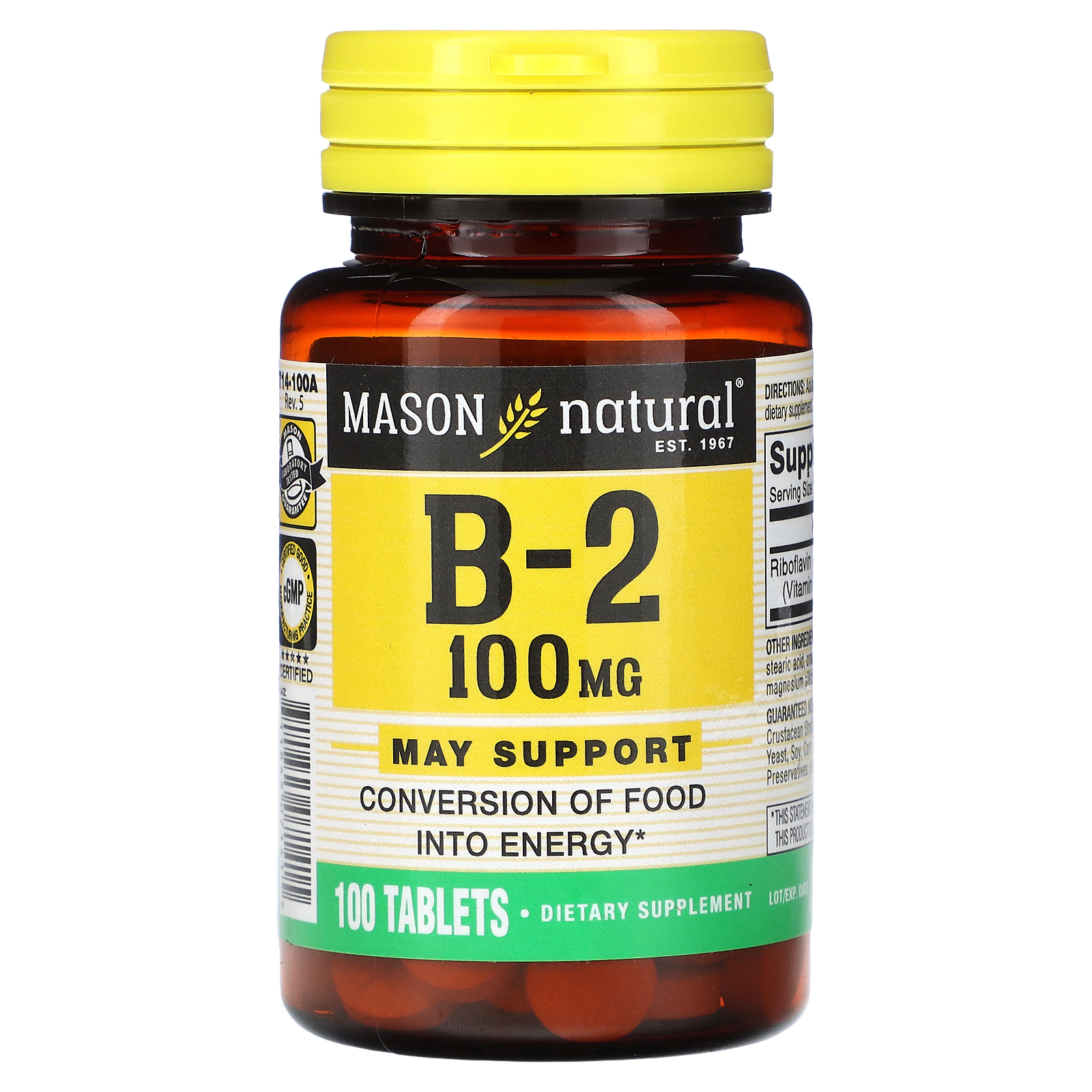 Mason Natural, Витамин B2, 100 мг, 100 таблеток MAV-07141 – купить за 1 ...