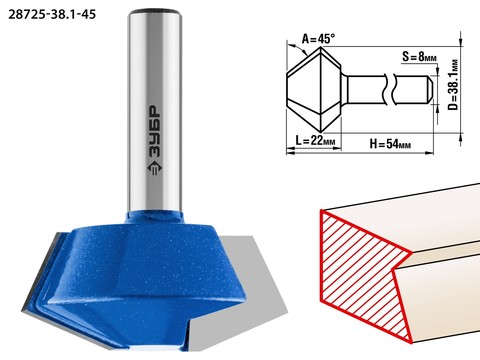 ЗУБР 38.1x22мм, фреза кромочная конусная