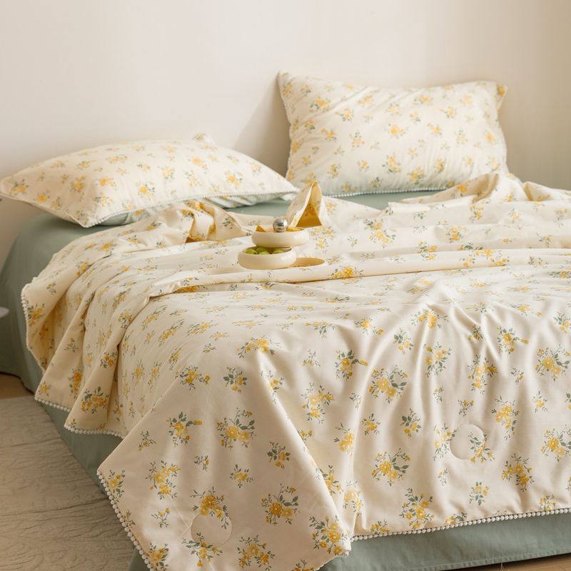Комплект постельного белья Семейный (2 одеяла) Хлопок желтые цветы