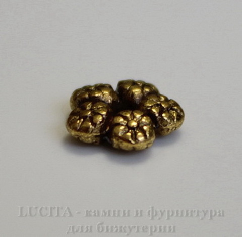 Бусина металлическая - спейсер "Цветы" 7 мм (цвет - античное золото), 10 штук ()