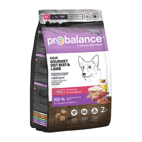Сухой корм ProBalance Gourmet Diet Adult, с говядиной и ягненком, для взрослых собак, 2 кг