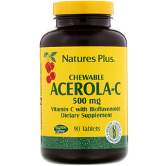 Nature's Plus, Ацерола-C в жевательной форме, витамин C с биофлавоноидами, 500 мг, 90 таблеток