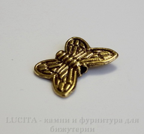 Бусина металлическая "Бабочка" 15х10 мм (цвет - античное золото), 10 штук ()