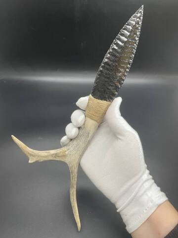 Обсидиановый клинок с рукоятью из рога оленя 28 см