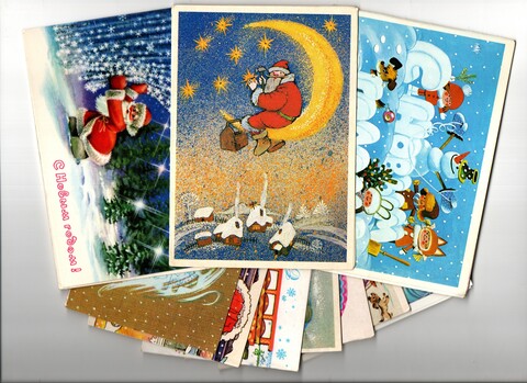 Подборка двойных поздравительных Новогодних открыток — 10 штук— разные художники —чистые, без повторов, времен СССР