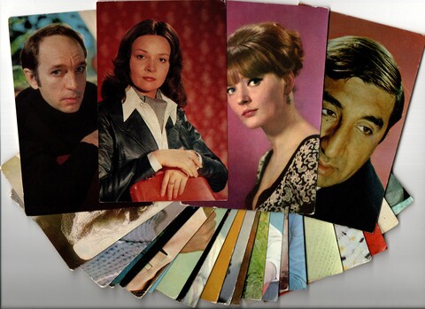 №34 Открытки Артисты и актёры СССР 1970–1980-е г. 25 штук. Цветные, чистые, без повторов
