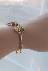 Браслет жесткий НЕЖНОСТЬ в стиле BRUNI с розовой, холодной эмалью