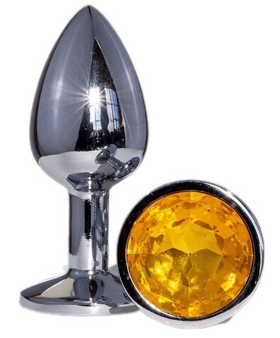 Металлическая анальная втулка с желтым кристаллом - 7,2 см. - OYO PS09-EGZO-Bag-Orange