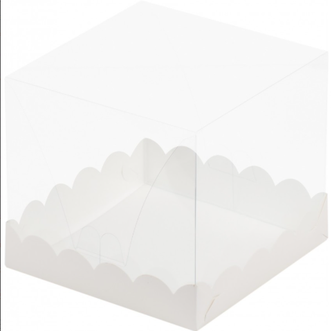 Короб для торта с прозрачным куполом(дно волна), 15*15*20 см, белый