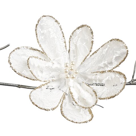 Магнолия кружевная с жемчугом 25см Goodwill белая