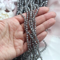 Хрусталь гранёный (стекло) рондель, серый 4*3 мм, нить 58 см, С205