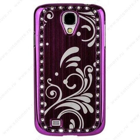 Накладка металлическая для Samsung Galaxy S4 i9500/ i9505 со стразами ярко-розовая