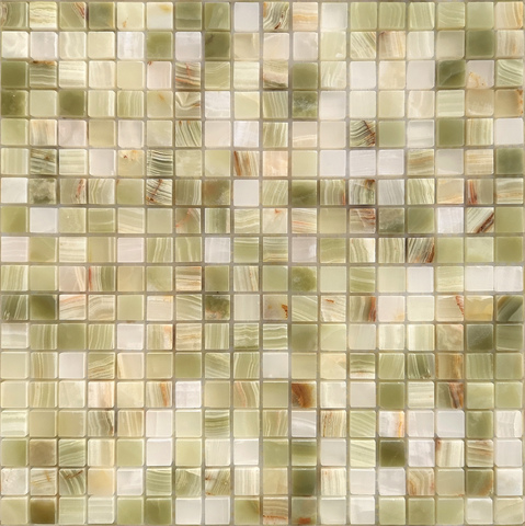 Мозаика LeeDo Caramelle: Pietrine - Onice Jade Verde полированная 30,5x30,5x0,7 см (чип 15x15x7 мм)