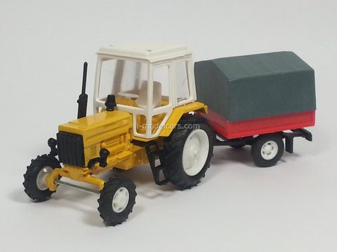 Tractor MTZ-82 Belarus with trailer/awning (yellow/white cabin) Agat Mossar Tantal 1:43