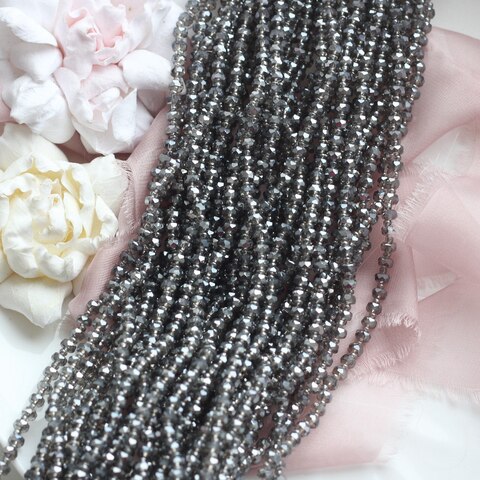 Хрусталь гранёный (стекло) рондель, серый 4*3 мм, нить 58 см, С205