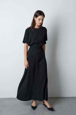Платье приталенное из шелка Ив Сен-Лоран черный