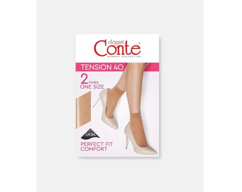 Носки женские 40 Den Tension (2 пары) Lycra кор., р. 23-25 Mocca Conte