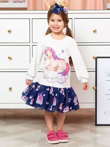 Платье с длинным рукавом "Единорожка на облаке" Luxury Baby