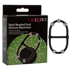 Черное эрекционное кольцо с бусинами Steel Beaded Dual Silicone Maximizer - 