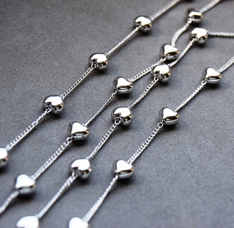 Цепочка с сердечками, покрытие родий, арт