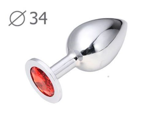 Коническая серебристая анальная втулка с красным кристаллом - 8,2 см. - Anal Jewelry Plug SM-16