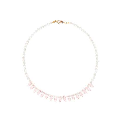 Pearly Crystal Necklace - Pink