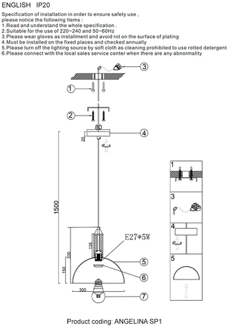 Подвесной светильник Crystal Lux ANGELINA SP1 NICKEL