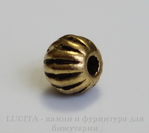 Бусина металлическая - шарик "Гофрированный" 6 мм (цвет - античное золото), 10 штук ()