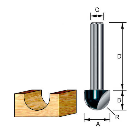 Пазовая галтельная фреза 12,7х32х9,5х8 мм; R=6,5 мм (D-10811)