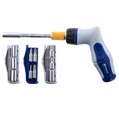 Отвертка реверсивная КОБАЛЬТ Ultra Grip пистолетная, телескопическая,  с набором бит и торцевых голо