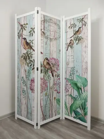 Ширма из массива дерева "Птички" 180см